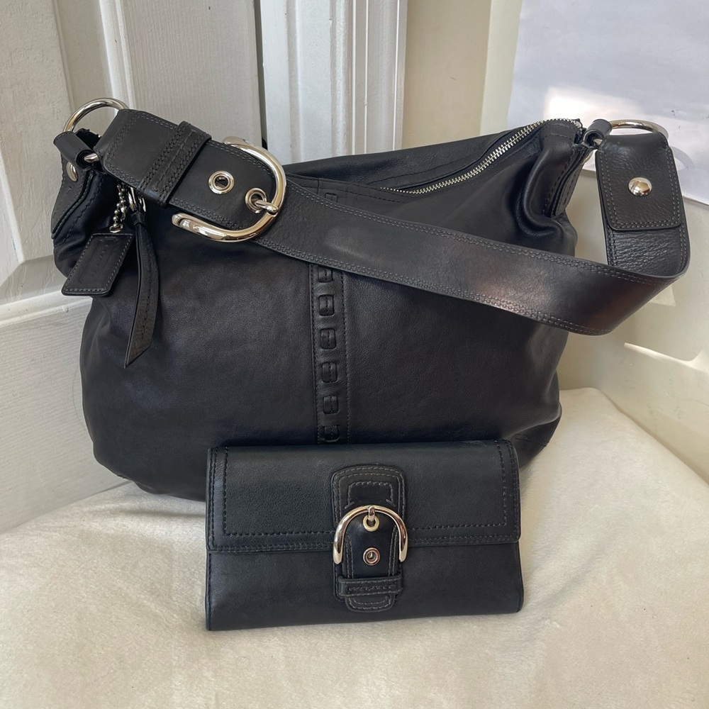 Coach Soho Black Leather Hobo Bag and Wallet EUC